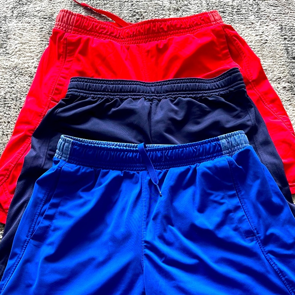 Sport shorts dry fit  for boys 3 pieces blue light, navy bluey blue and red.